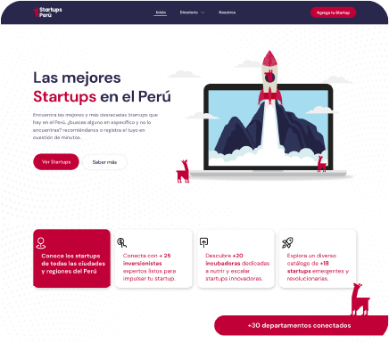 Pantalla de inicio de la plataforma Startups Perú